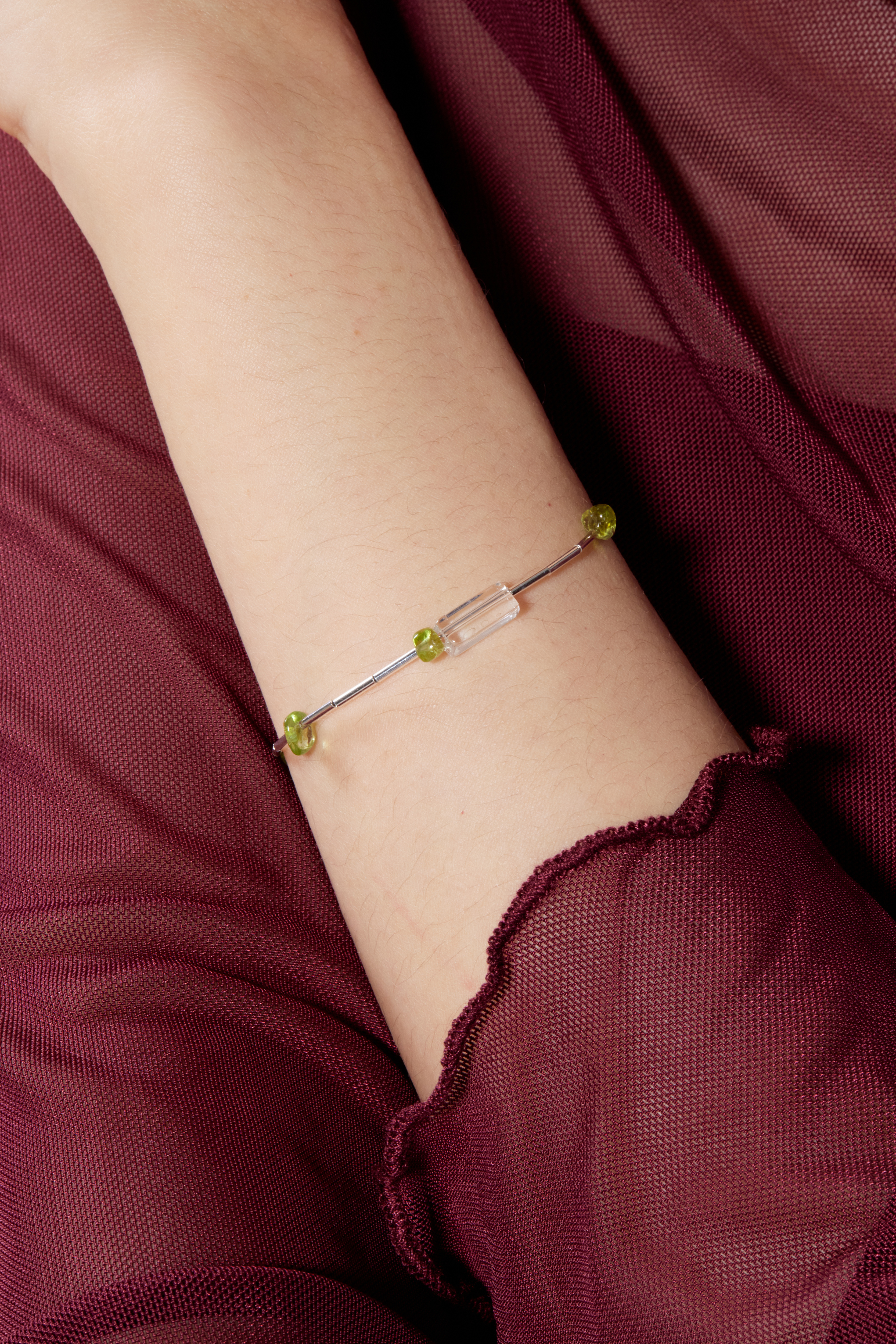 B587 | 純銀橄欖石水晶手鍊