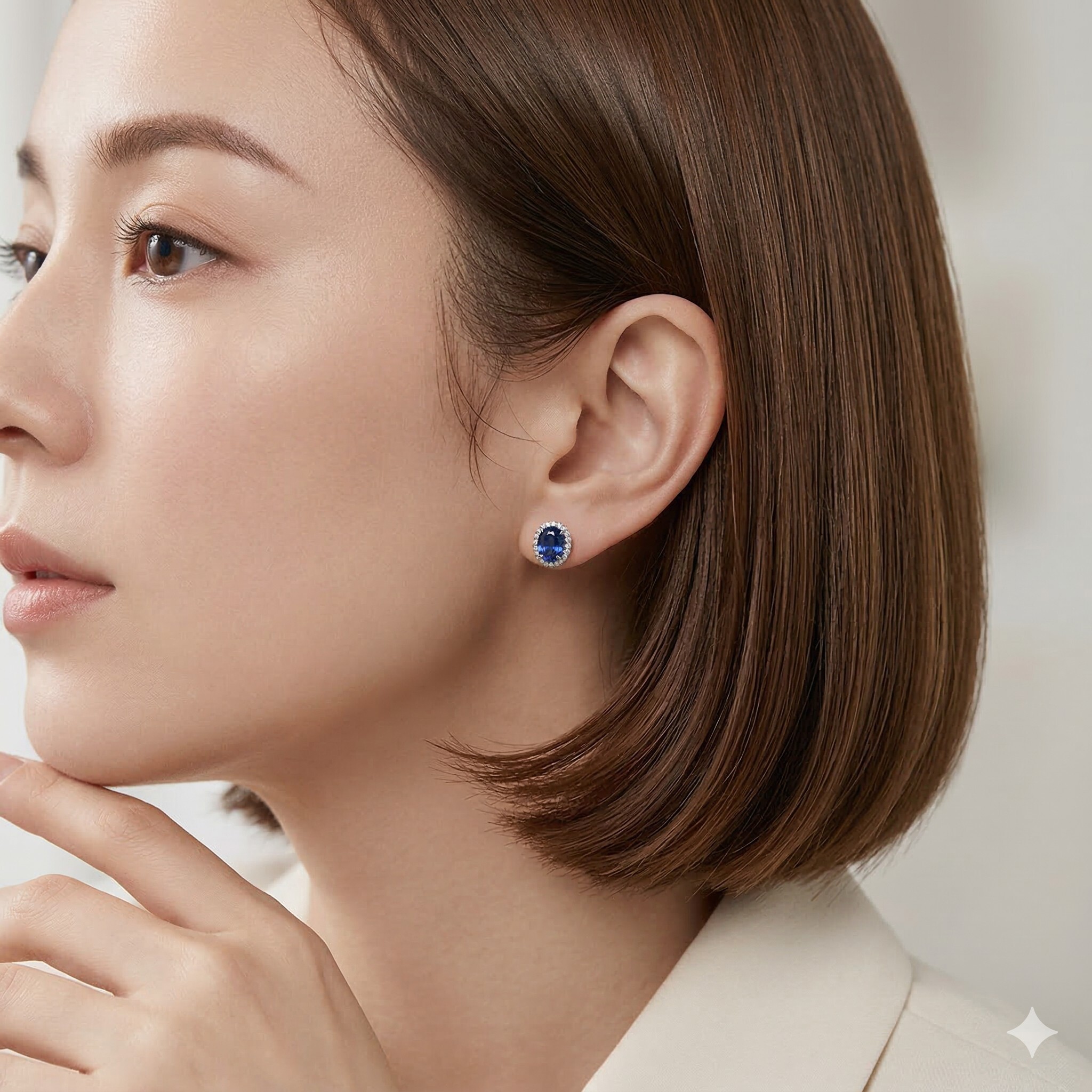 全新18K白金【主石2卡5份藍寶石】配13份鑽石耳環