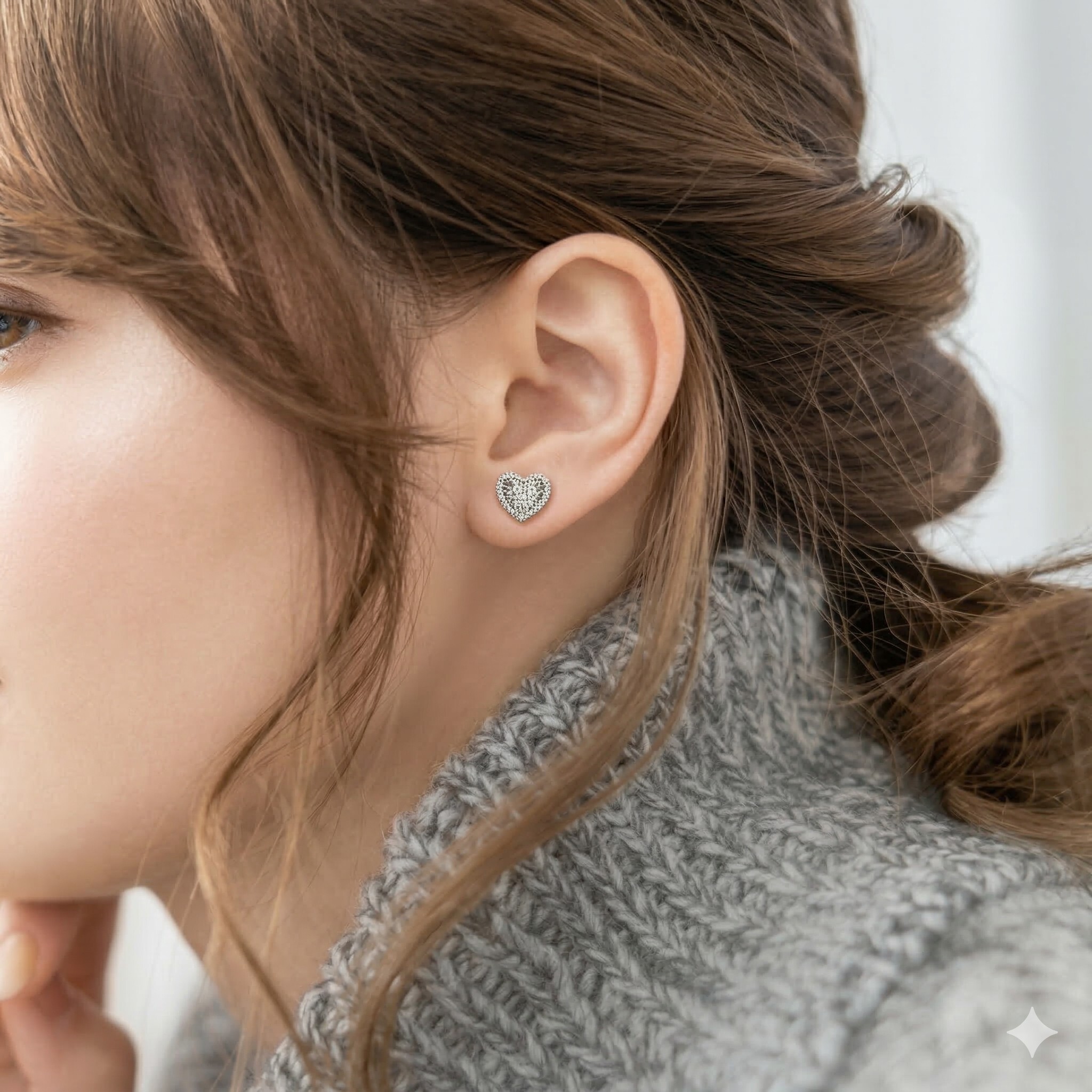全新18K白金45份心形鑽石耳環