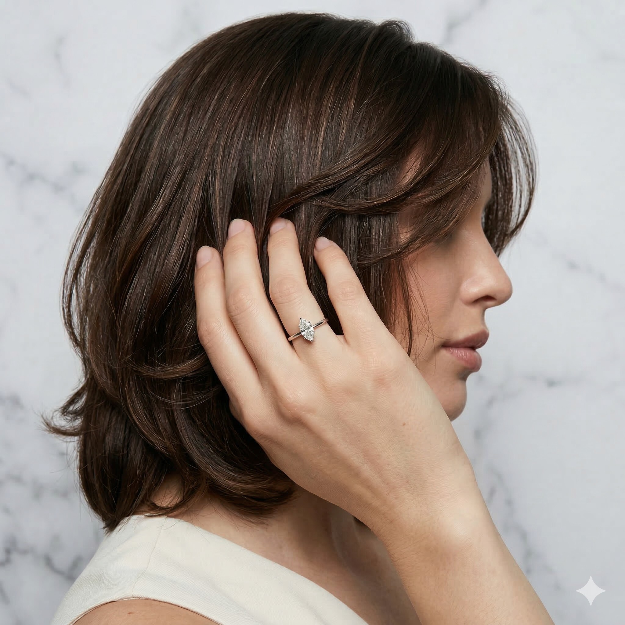 全新18K白金【主石56份欖尖形鑽石】戒指