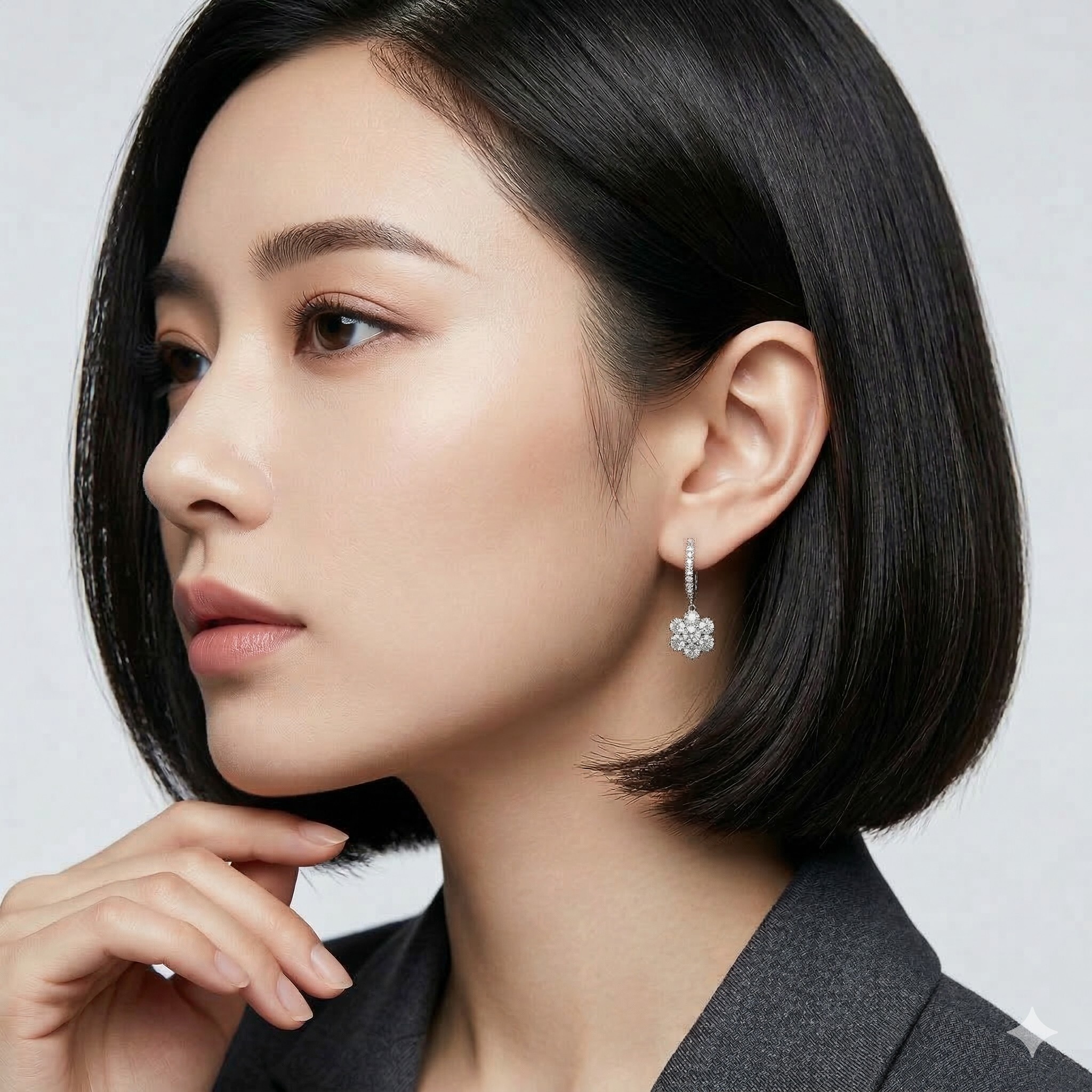 全新18K白金1卡42份鑽石雪花耳環