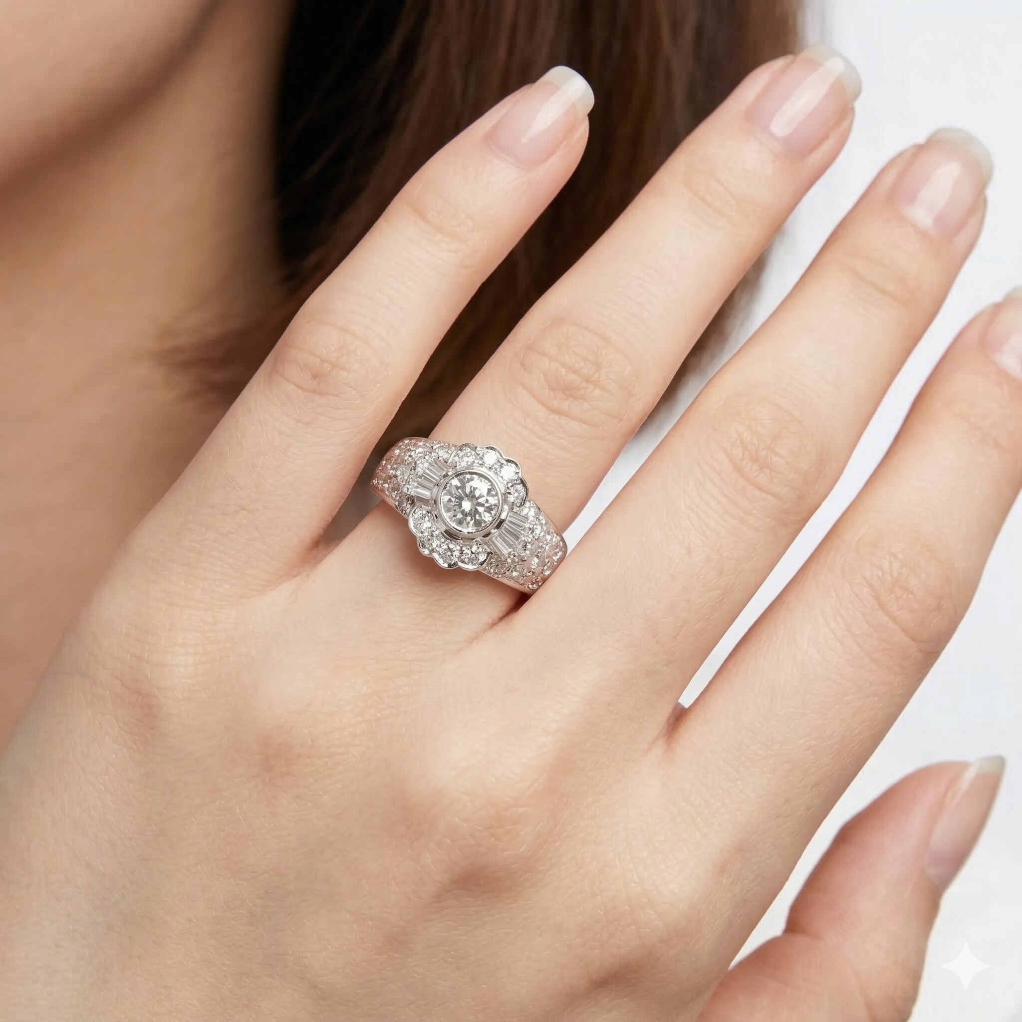 全新18K白金【單粒48份鑽石】配小鑽共1卡38份戒指