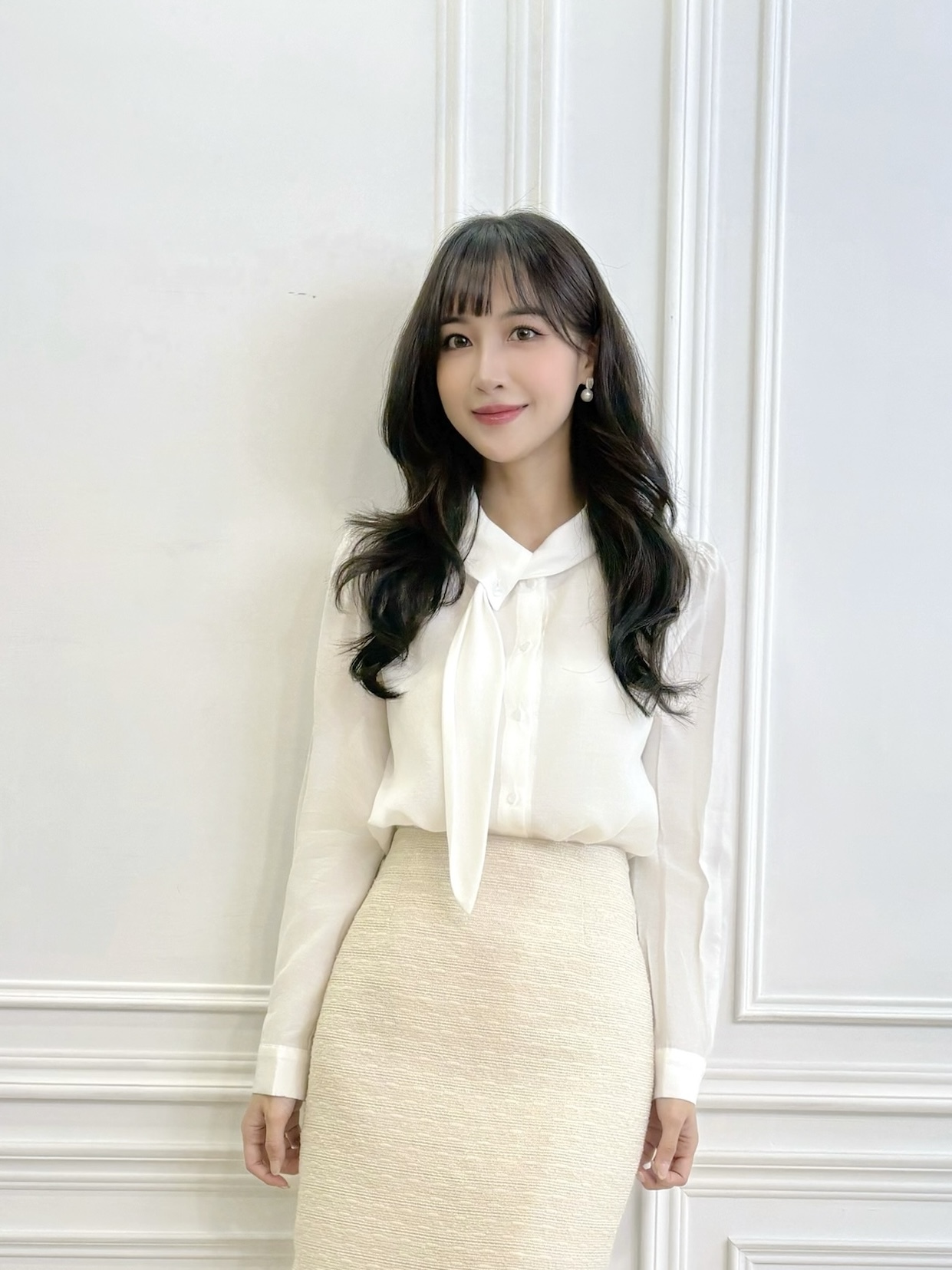 揉皺感領巾上衣