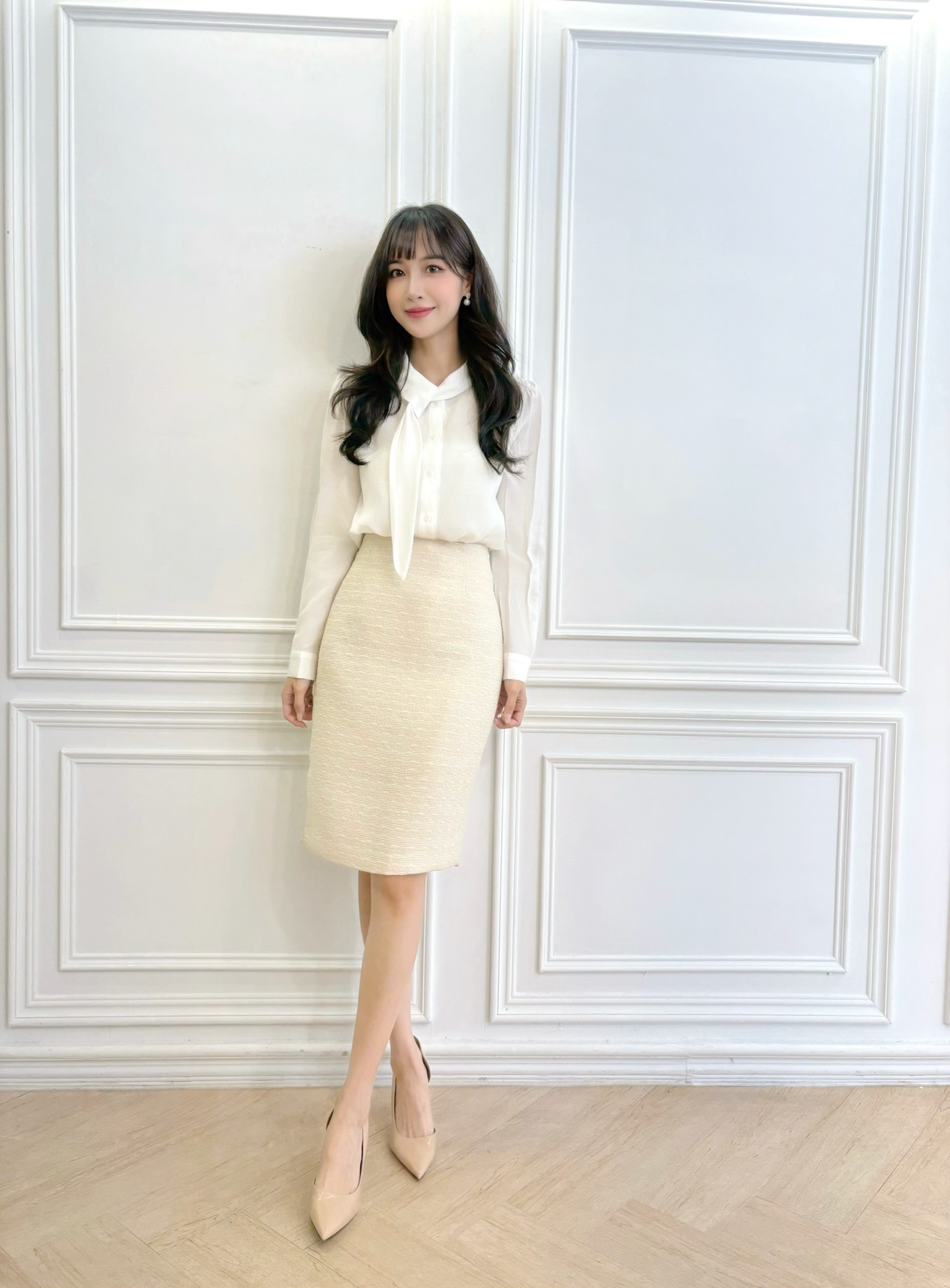 揉皺感領巾上衣