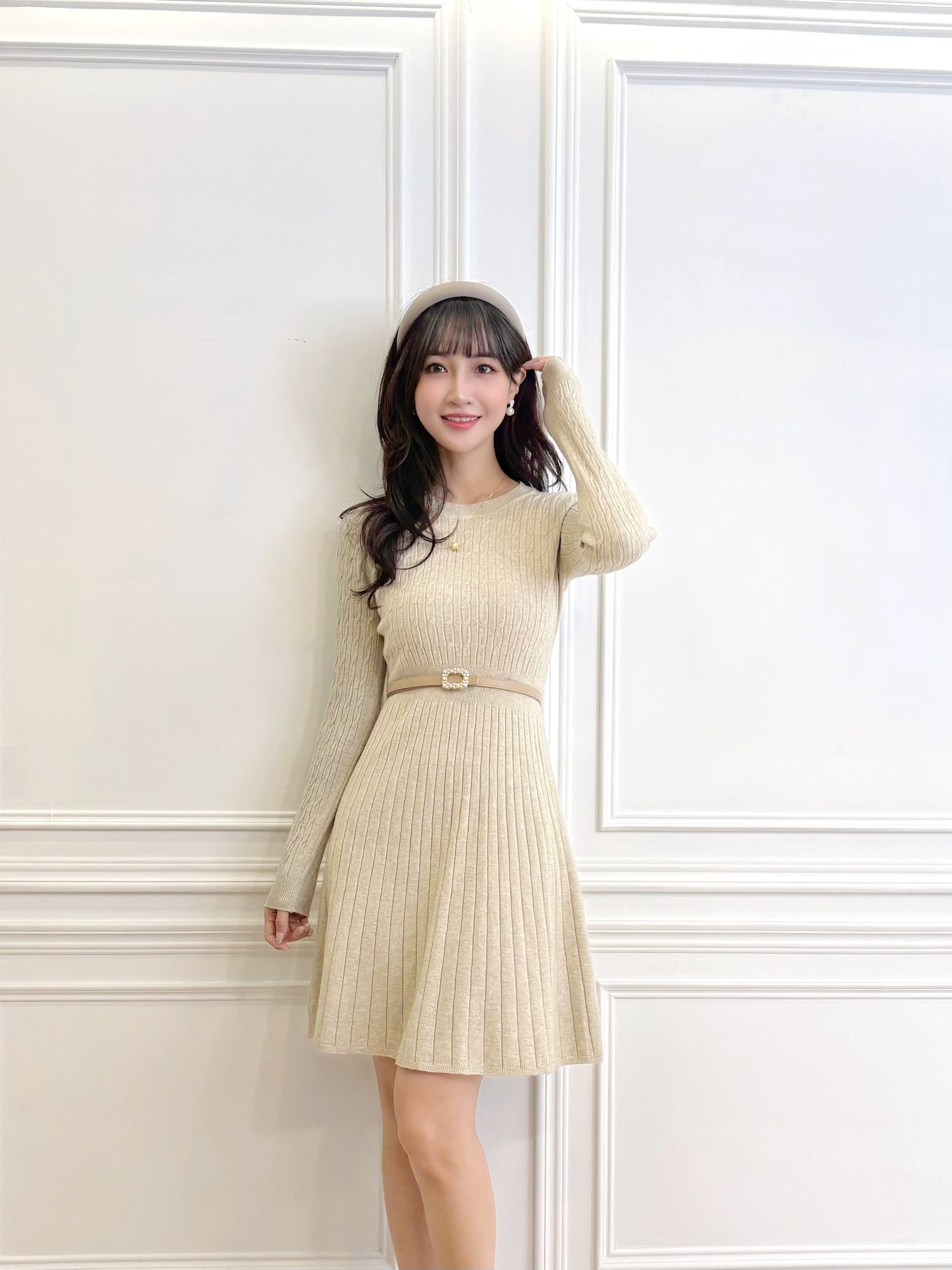 麻花針織傘擺短洋