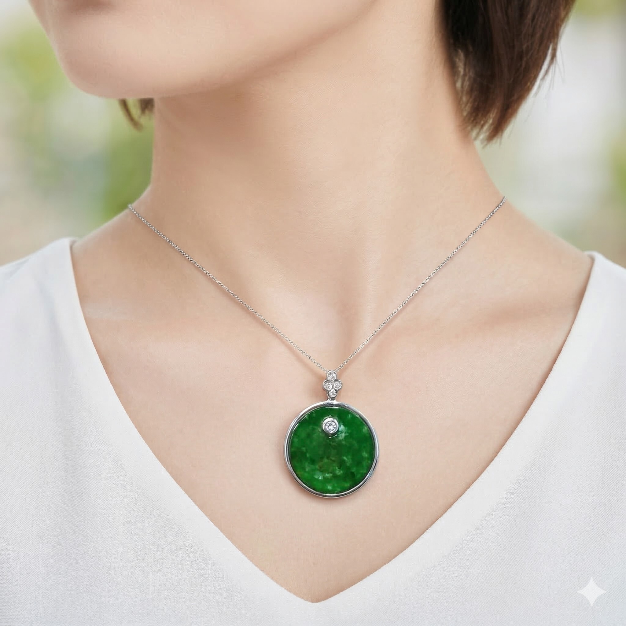 全新18K白金翡翠玉配39份鑽石吊墜