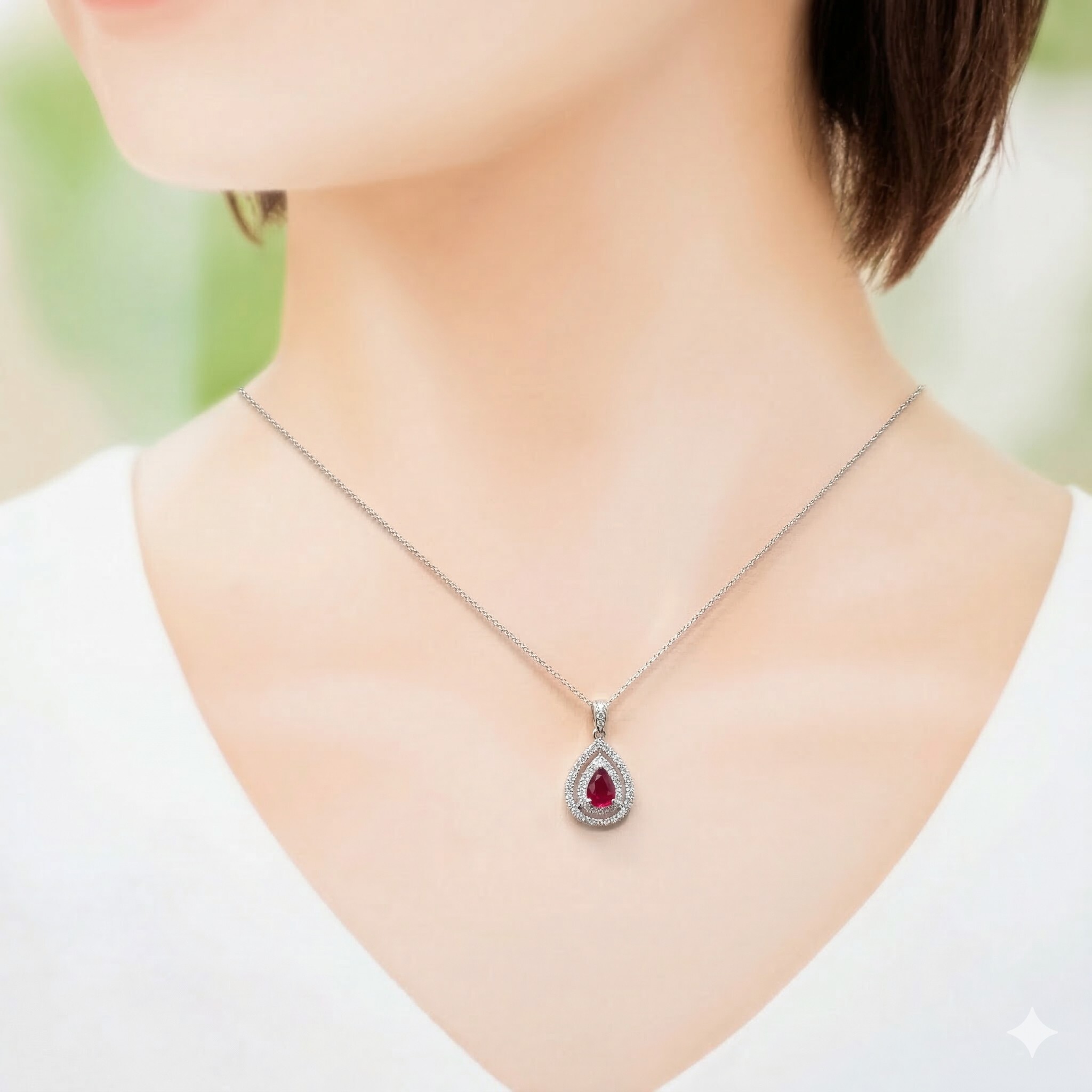 全新18K白金【單粒74份紅寶石】配27份鑽石吊墜