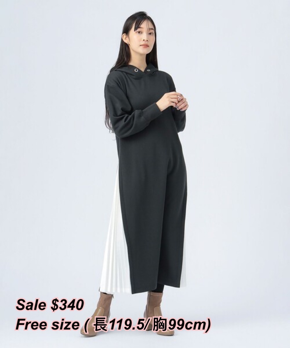 260312 Beams heart 兩側皺摺有帽連身裙/2 色