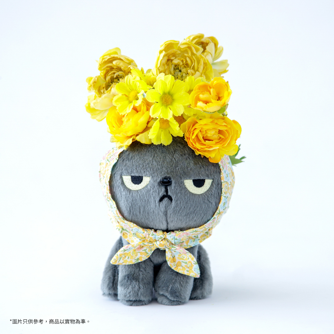 Angry Machiko毛絨公仔  (黃色碎花頭巾)