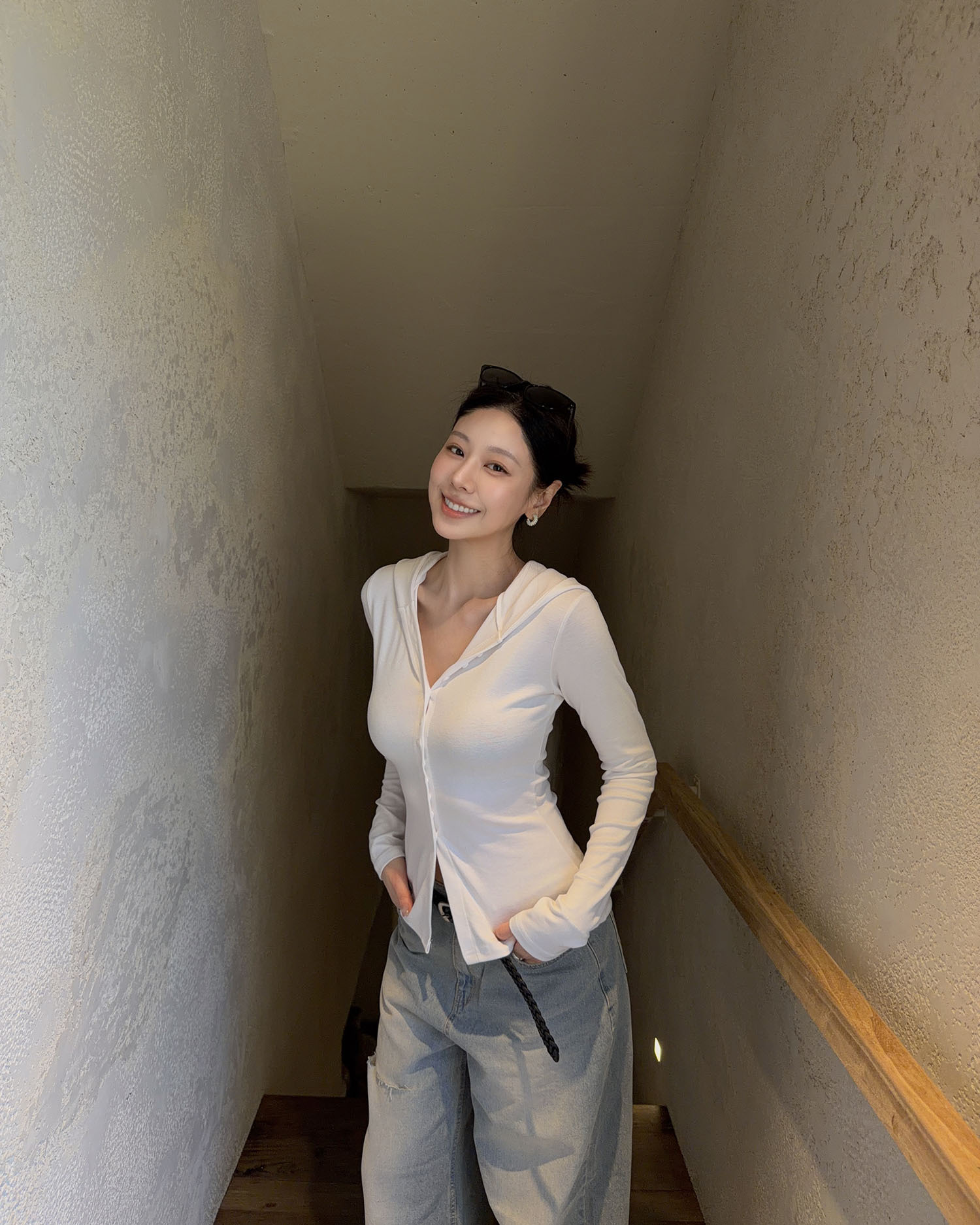 T3016 修身連帽長TEE / 純白