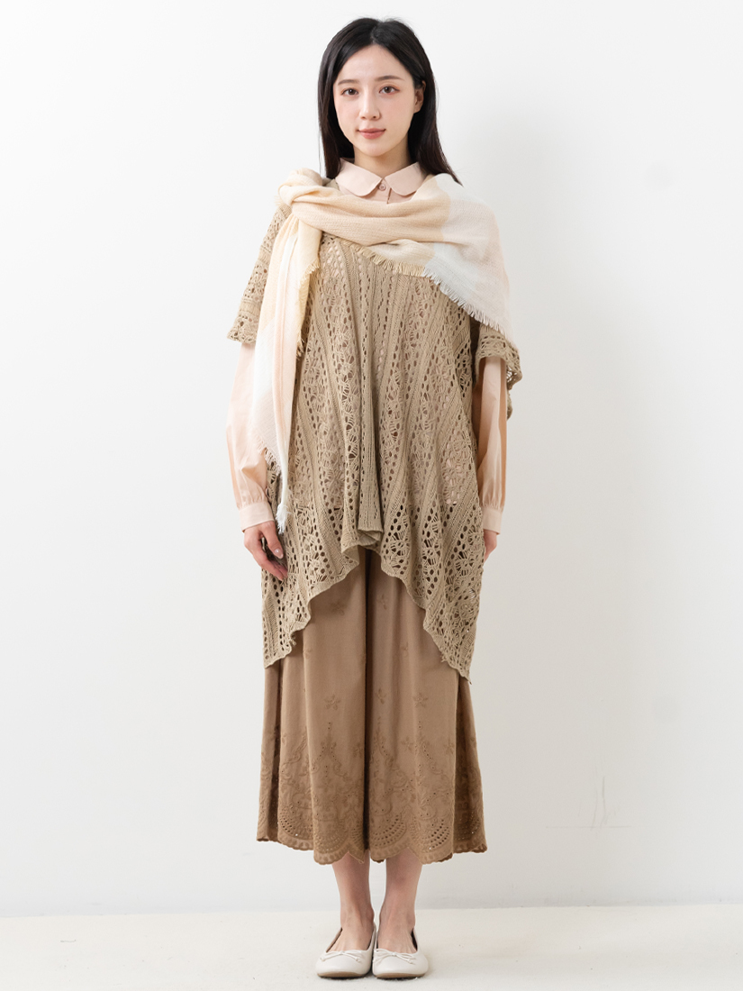 針織罩衫小圓領繡花襯衫繡花純棉寬褲組合