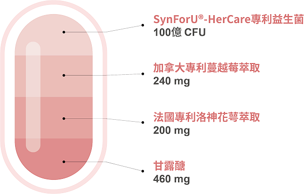豐傑私密舒益生菌，擁有4大頂級原料「女性益生菌X蔓越莓益生菌X洛神花X甘露醣」一次調整！