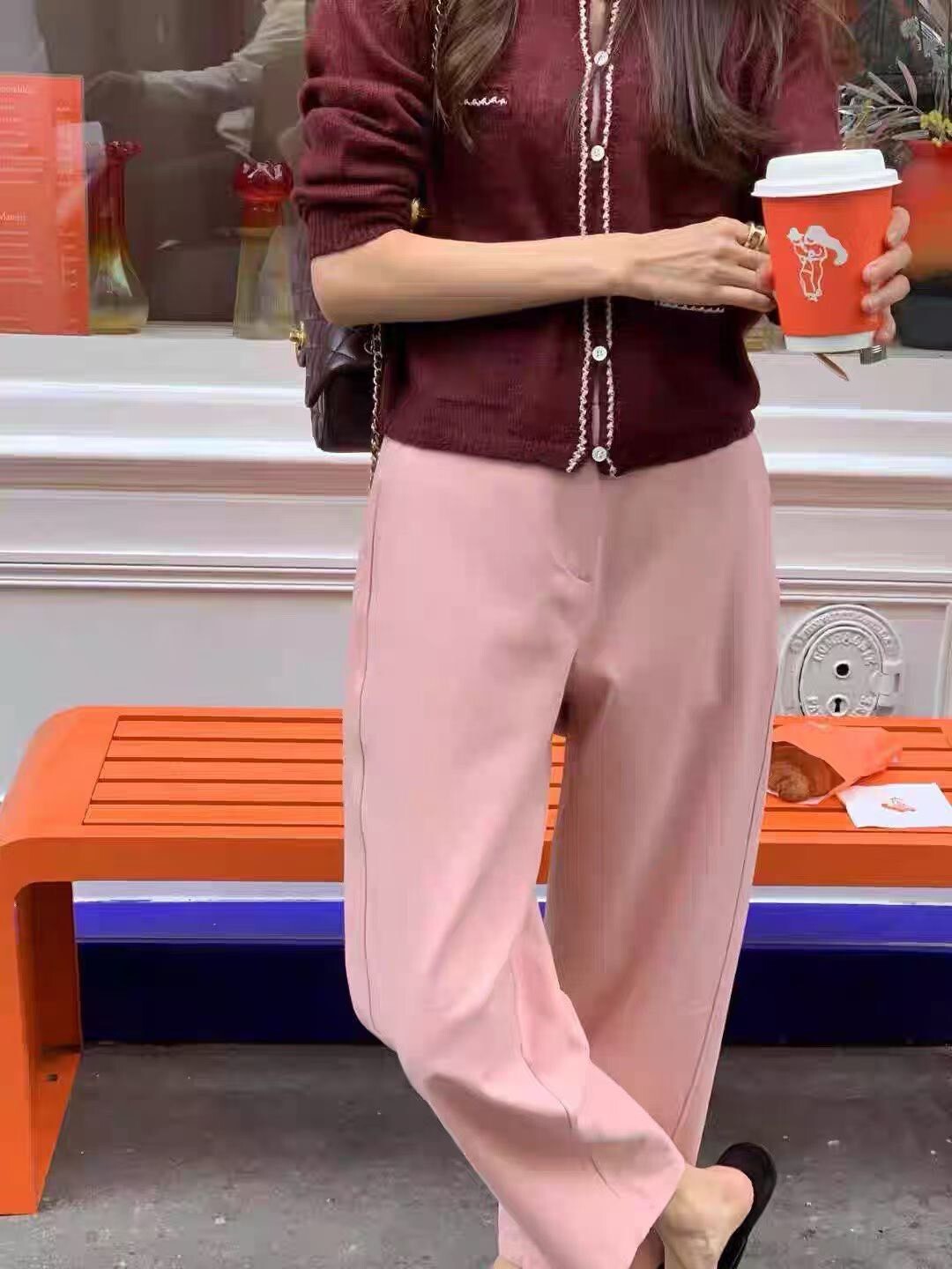 202629-挺版1釦直筒休閒斜紋長褲