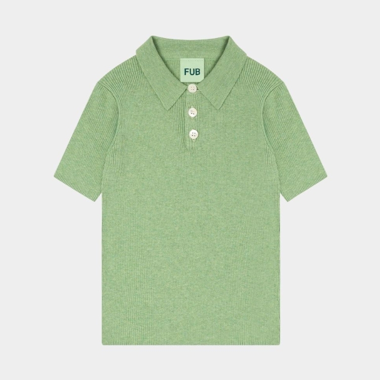 FUB 細坑條Polo領上衣 Polo - apple melange