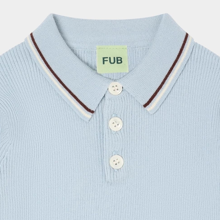 FUB 細坑條Polo領上衣 Polo - pale blue