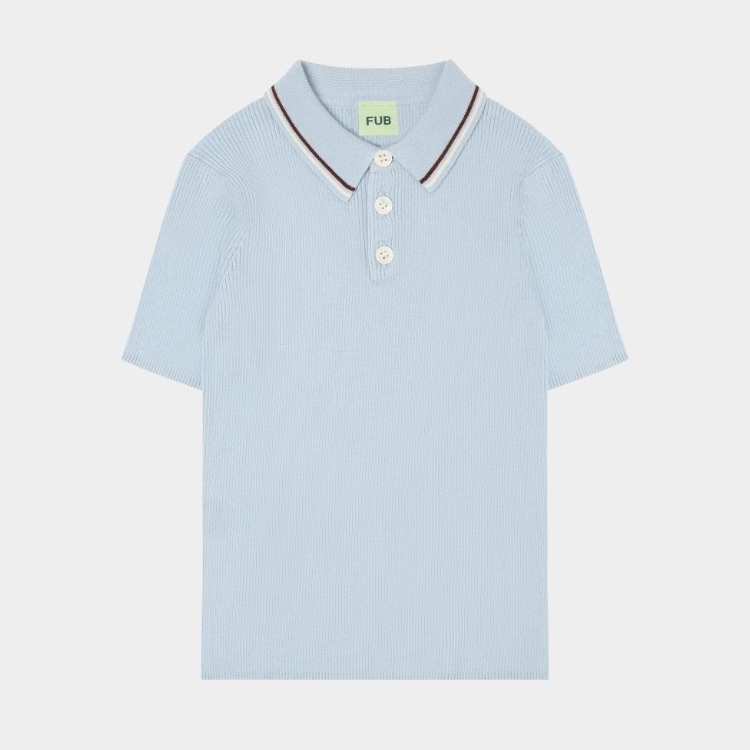 FUB 細坑條Polo領上衣 Polo - pale blue