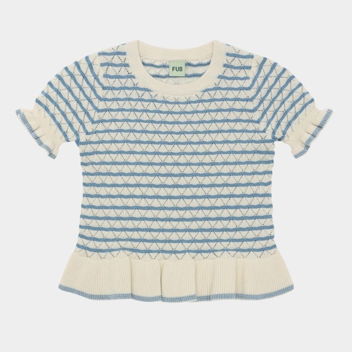 FUB 菱格紋鏤空荷葉邊針織上衣 Pointelle Tee - ecru/sea