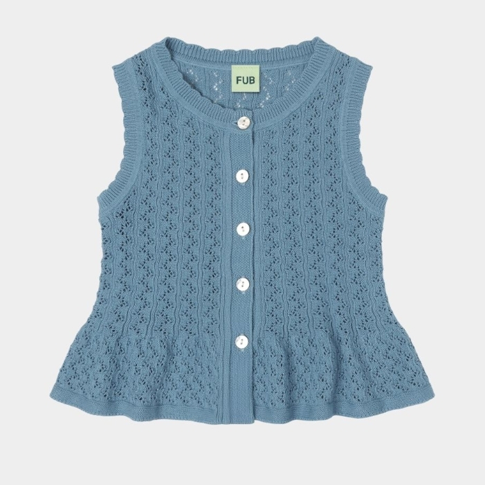 FUB 鏤空荷葉邊無袖針織上衣 Pointelle Top - sea