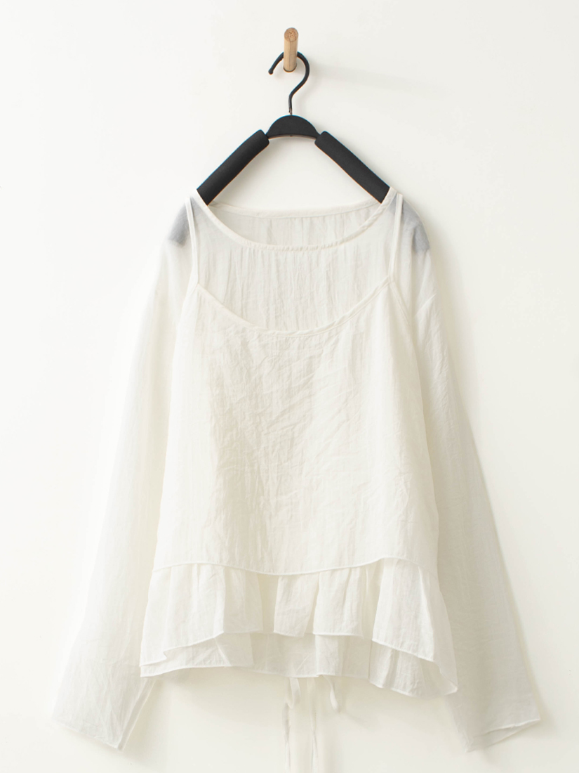 素面荷葉綁帶兩件式上衣細褶棉質長裙組合