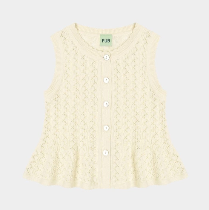 FUB 鏤空荷葉邊無袖針織上衣 Pointelle Top - ecru