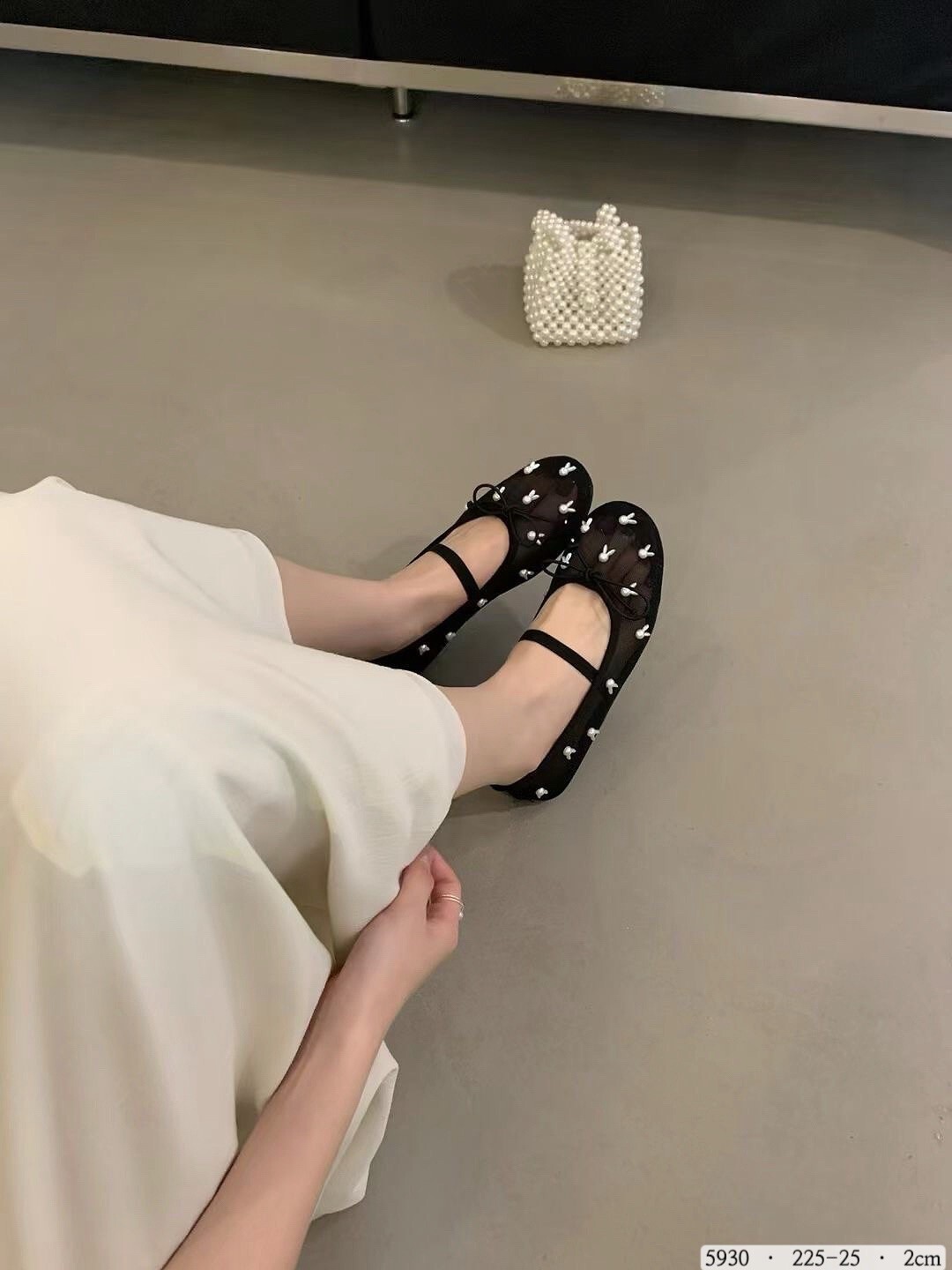 5930-韓國柔霧網紗珍珠兔娃娃鞋