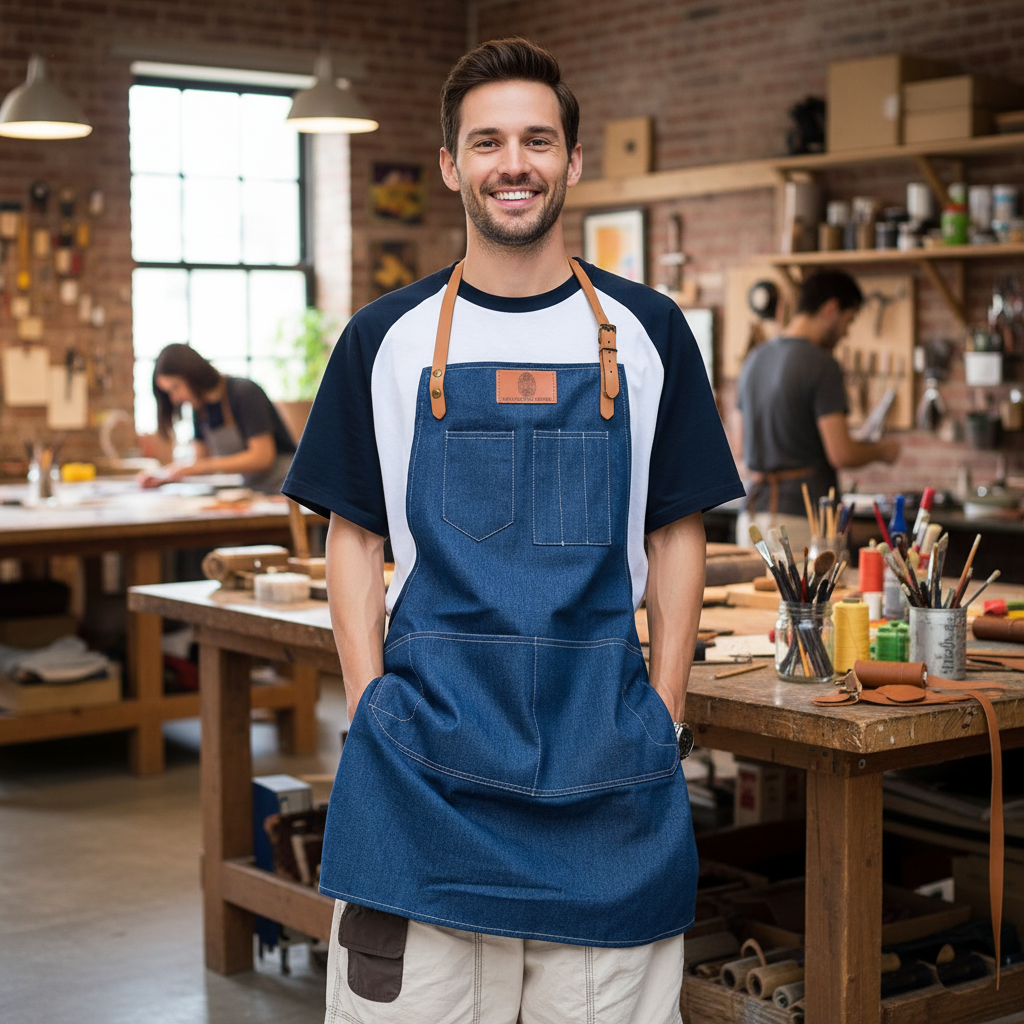 手作坊牛仔皮革背帶圍裙
