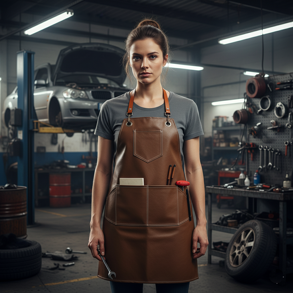 仿皮革多口袋圍裙