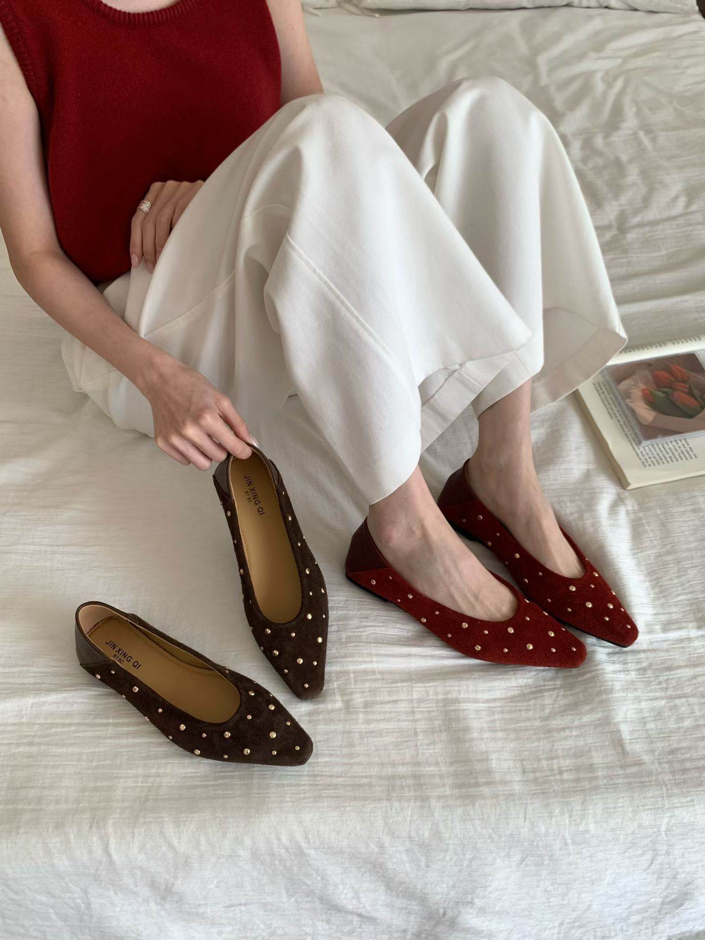 超顯白真皮鉚釘單鞋(35-40)