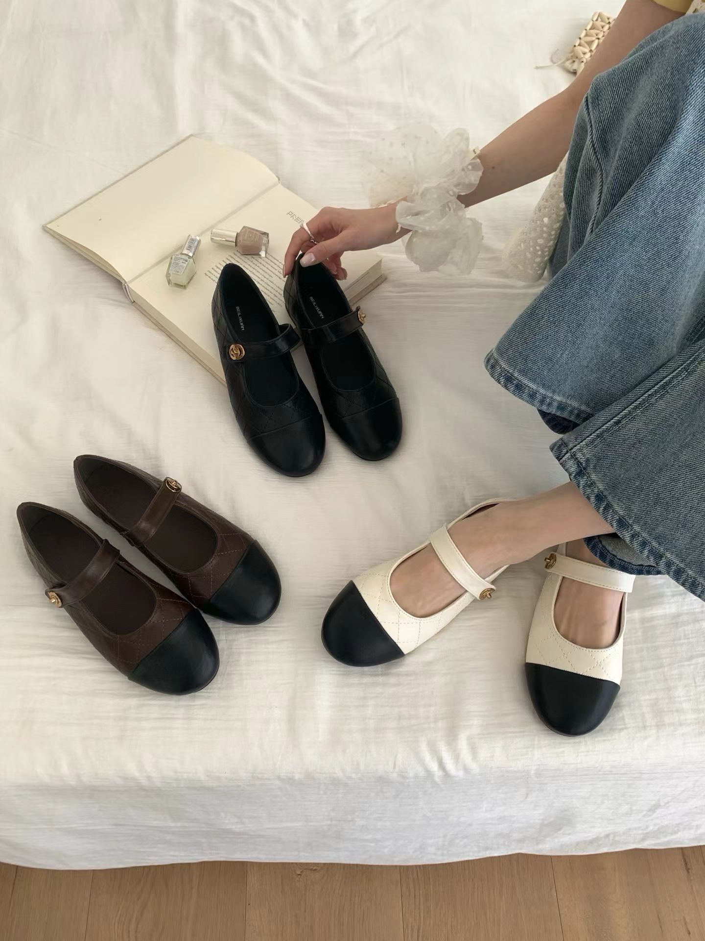 小香拼接魔鬼氈單鞋