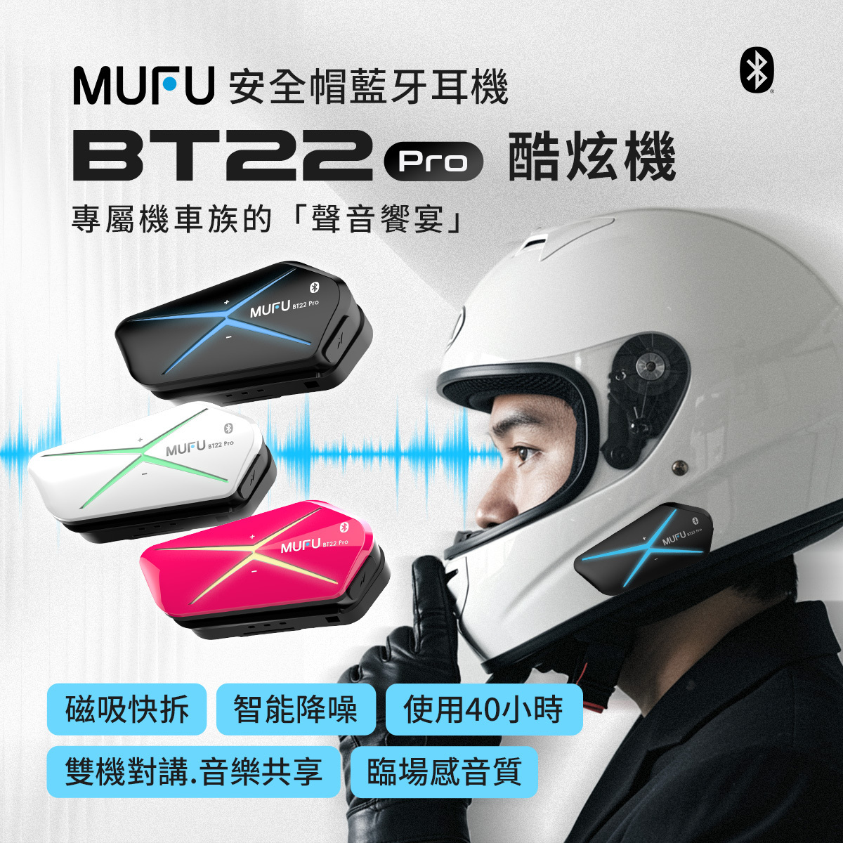 【嘖嘖超早鳥66折預購中】MUFU 安全帽藍牙耳機 BT22 Pro 酷炫機