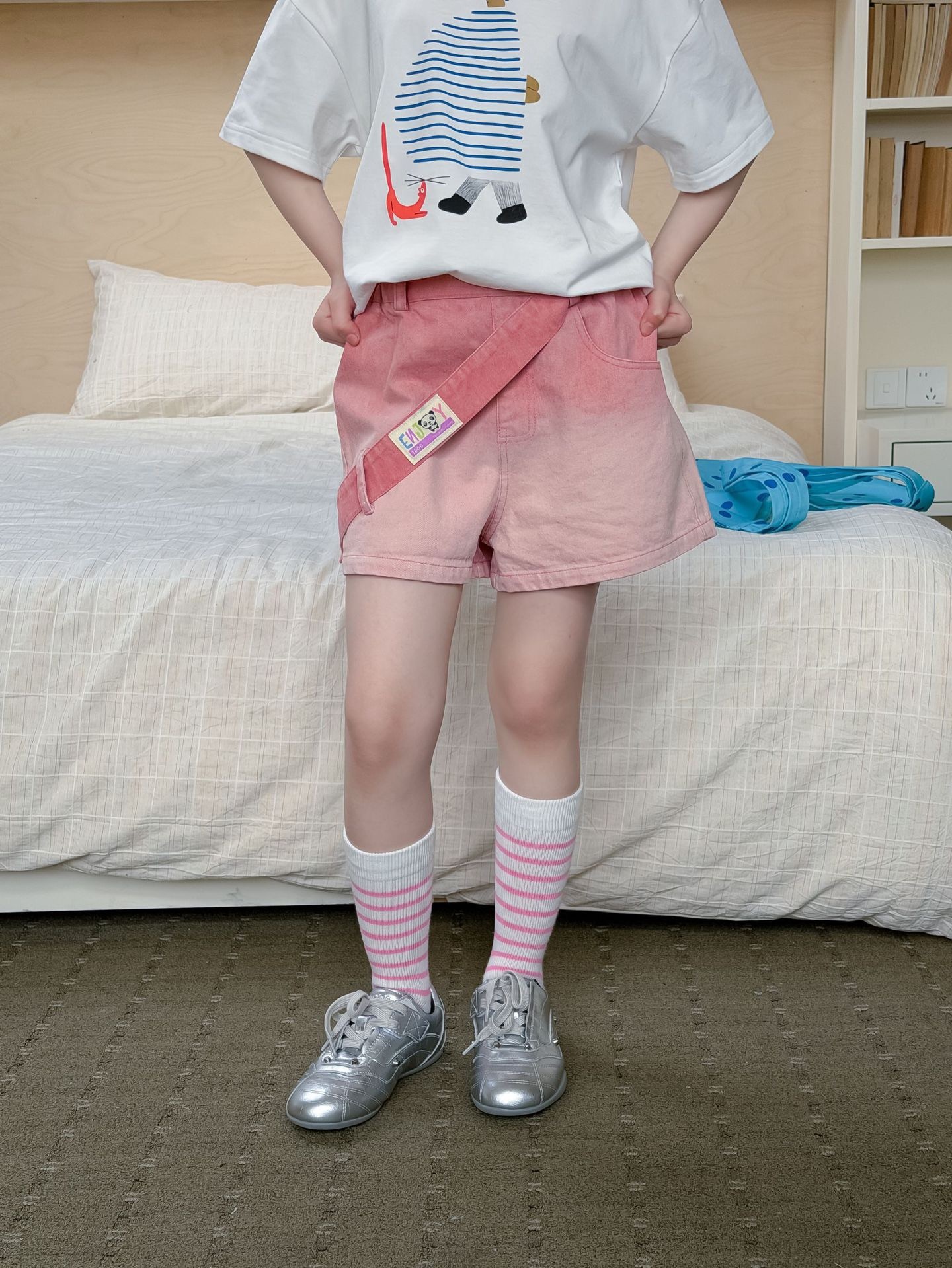 漸層粉腰帶短褲