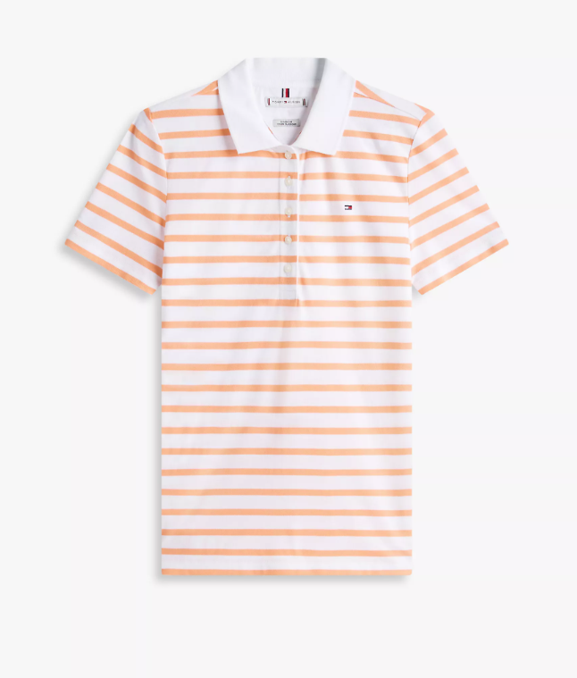 [S] TOMMY HILFIGER OPTIC WHITE/NECTARINE CLASSIC FIT STRIPE STRETCH PIQUE POLO, XW08308-970 (STH1635)