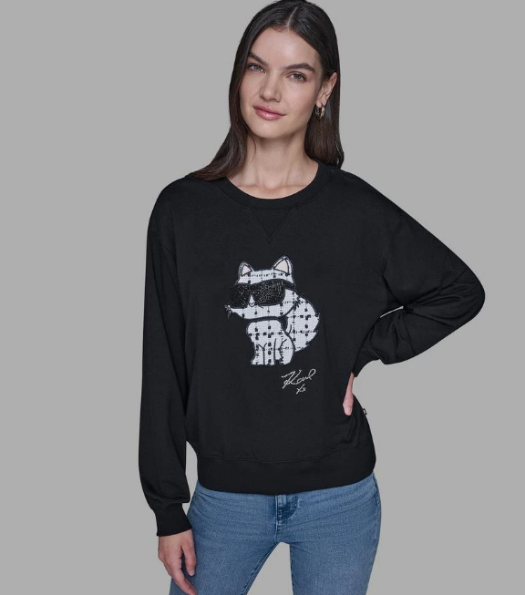 [S] KARL LAGERFELD BLACK TWEED CHOUPETTE SWEATSHIRT, L5TH7A91-BLK (SKL1564)