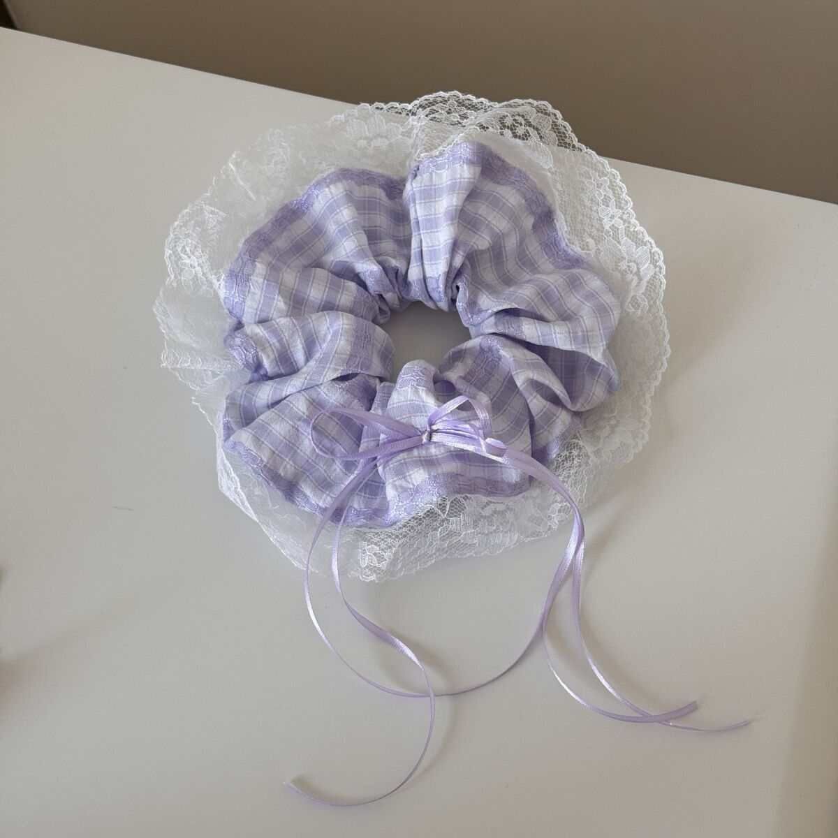 [3 FOR RM10] Purple Striped Lace Bow Scrunchies