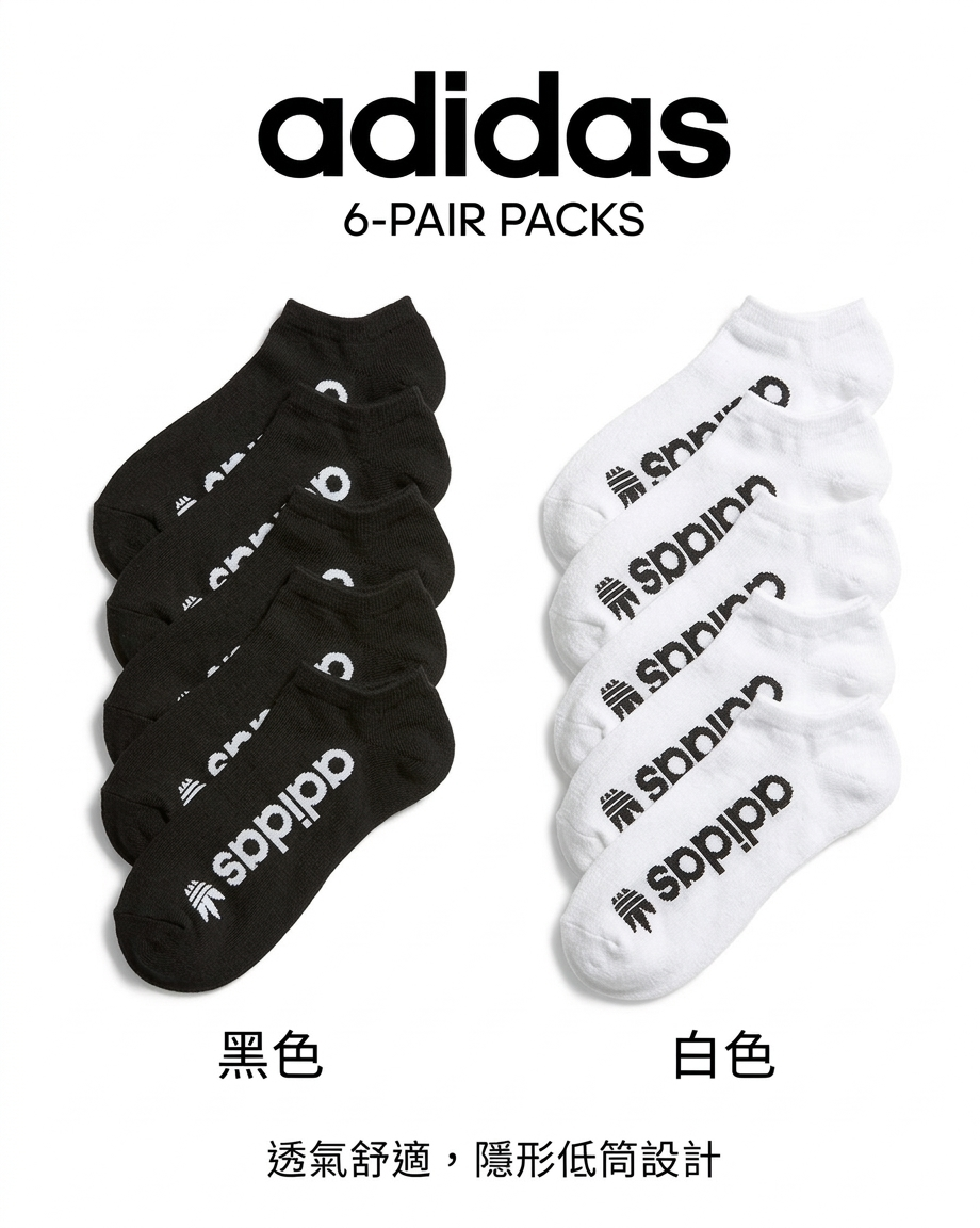 【預購】 Adidas K0311801 防菌透氣襪（一套六對）