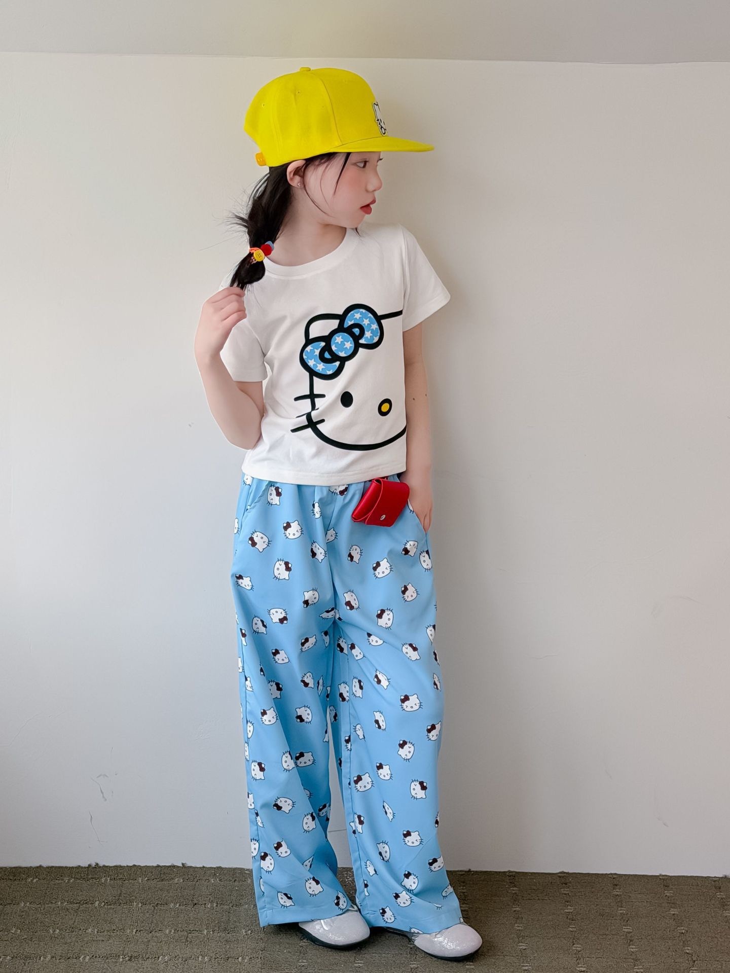 藍色短版上衣/藍色貓貓褲