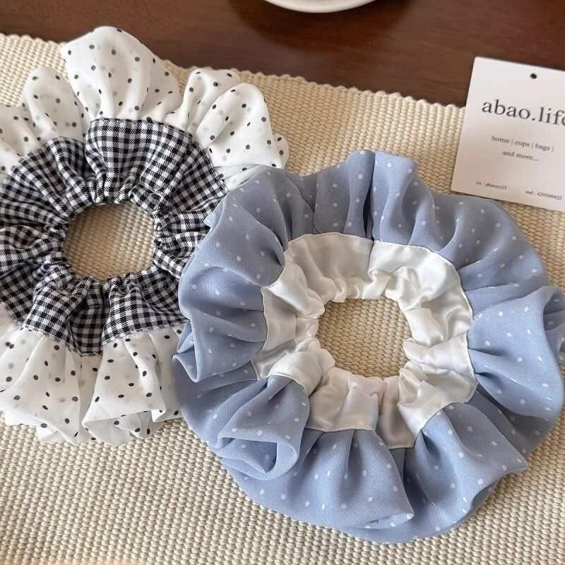 [2 FOR RM10] Houndstooth Black & White Polka Dot Lace Scrunchies