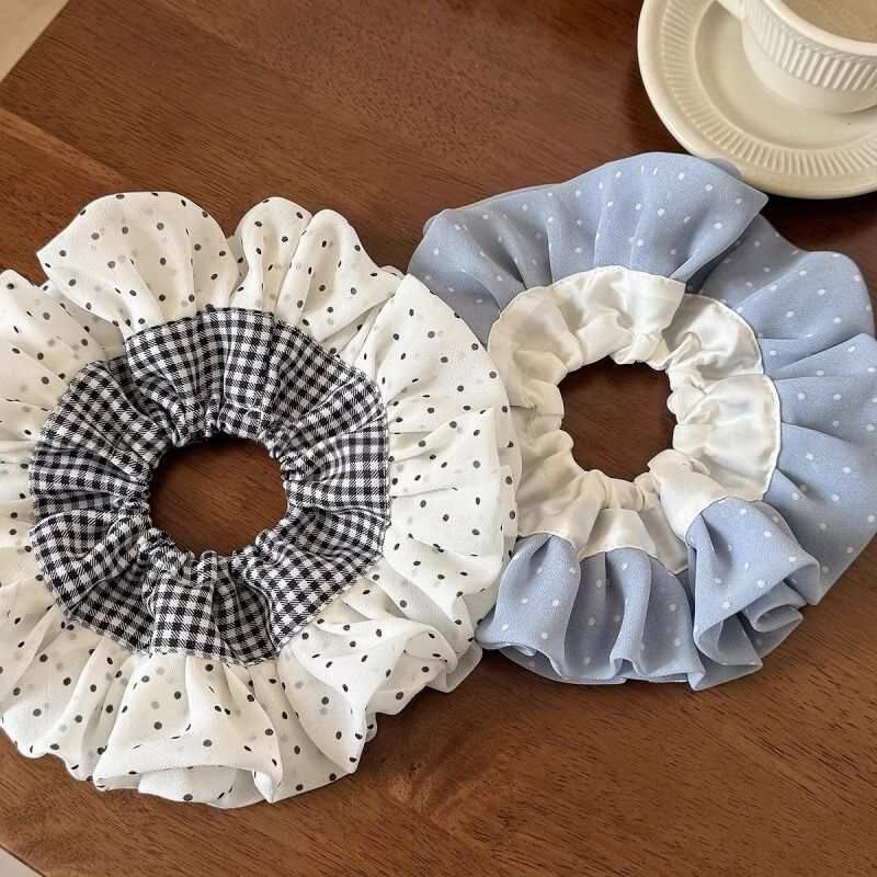 [2 FOR RM10] Houndstooth Black & White Polka Dot Lace Scrunchies