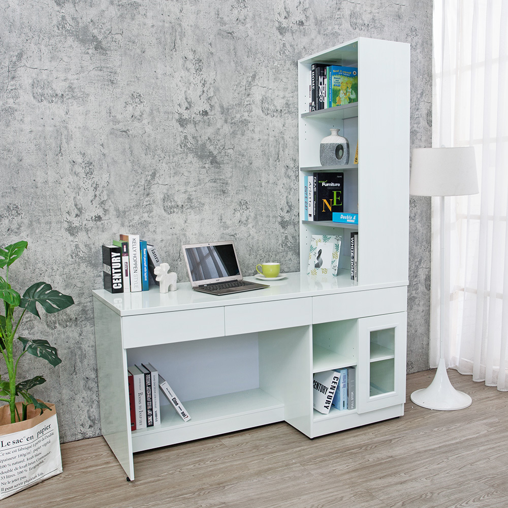 南亞塑鋼-5尺多功能L型收納電腦書桌(三抽一門二格書桌+桌上置物櫃)