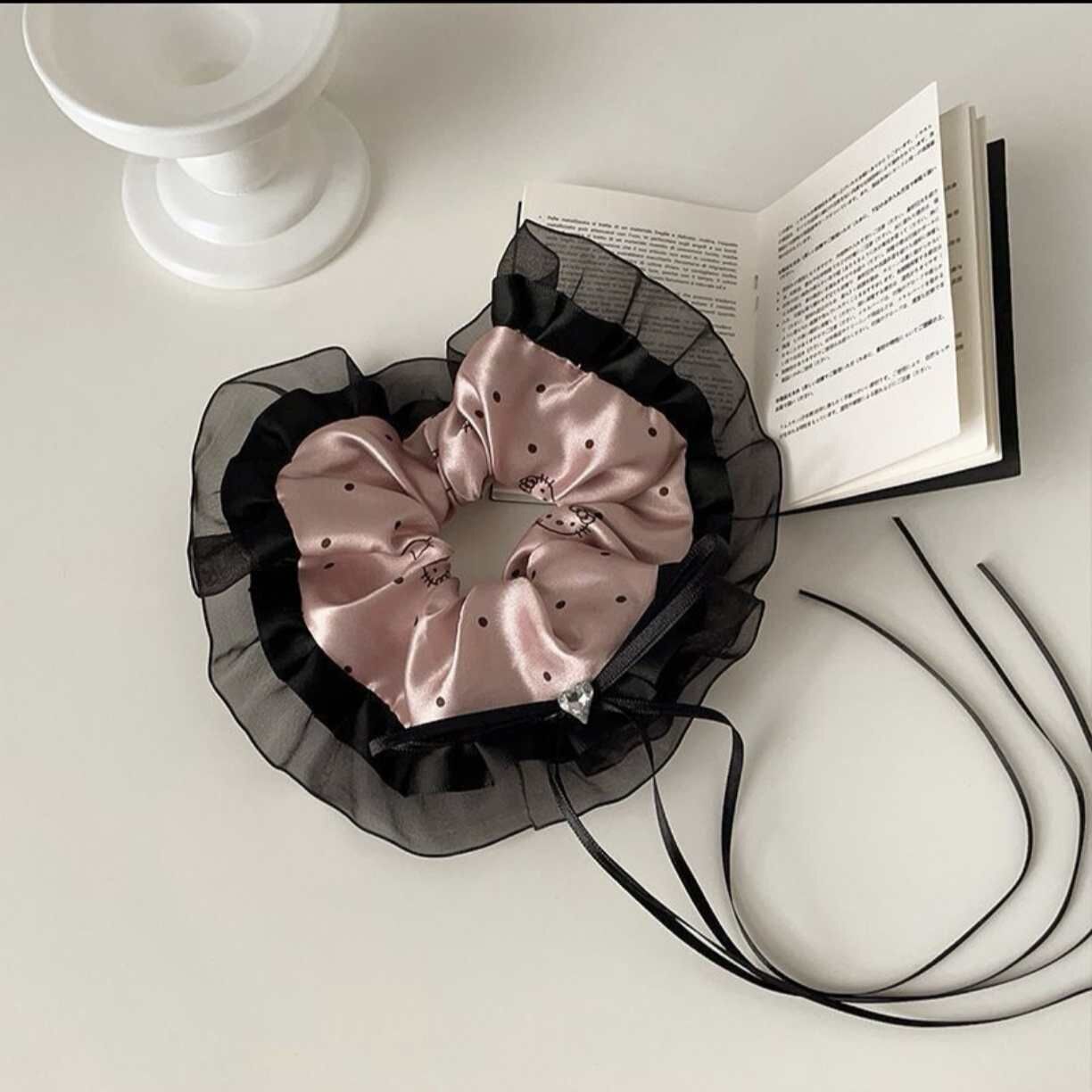 [3 FOR RM10] Pink Satin Cat Polka Dot Scrunchies