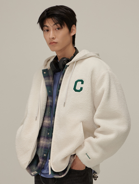 【預購】Covernat K031143 C Logo 無領羊羔絨外套