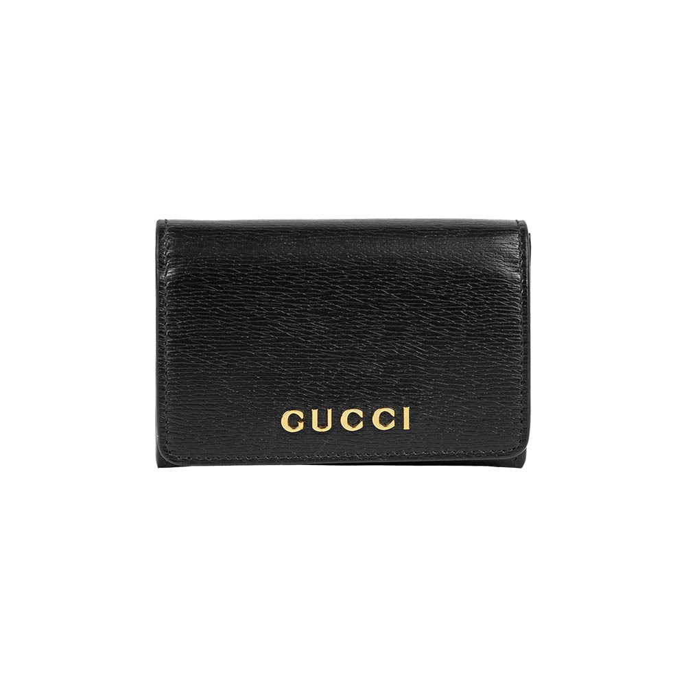 【GUCCI】金字Logo 皮革釦式翻蓋卡片夾/名片夾(黑色)