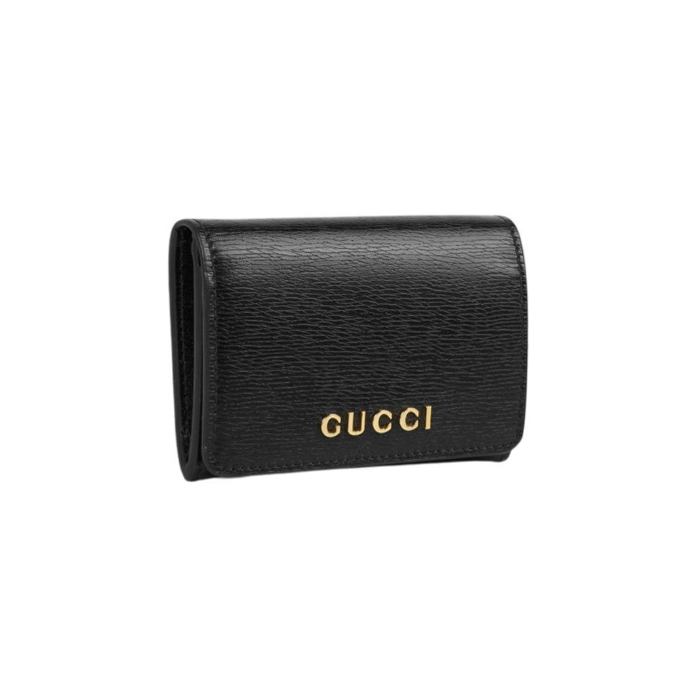 【GUCCI】金字Logo 皮革釦式翻蓋卡片夾/名片夾(黑色)