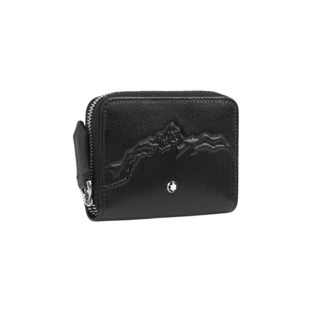 【Montblanc】Meisterstuck 白朗峰壓印牛皮ㄇ形拉鍊零錢包/卡包(黑色)