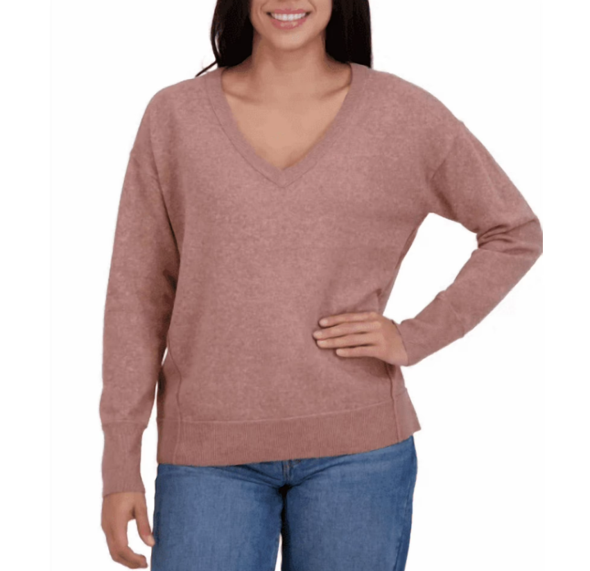 [S] LUCKY BRAND COGNAC LONG SLEEVE V-NECK, 1886390-COGNAC (SZZ951)