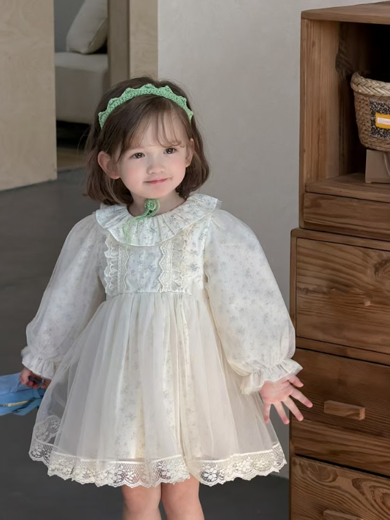 BYC03D008BE 夢幻藍碎花宮廷風層次紗裙