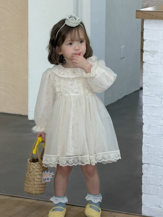 BYC03D009BE  櫻花粉碎花宮廷風層次紗裙