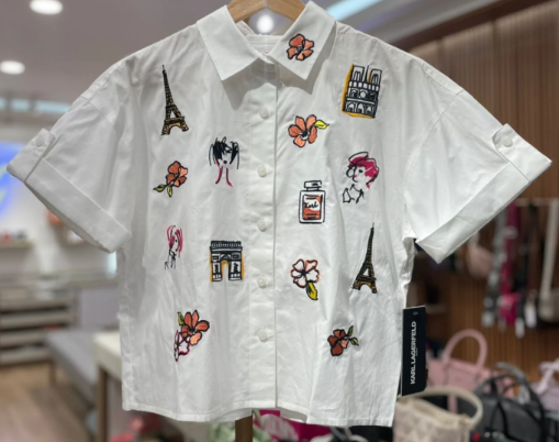 [S] KARL LAGERFELD WHITE SHORT SLEEVE WHIMSY POPLIN SHIRT, L5DA0569-WHT (SKL1415)