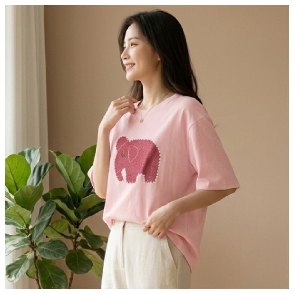 【ASister 小姊姊】AS0304#純棉上衣☆*粉紅大象*中長版短袖T恤(10色 S-3XL)