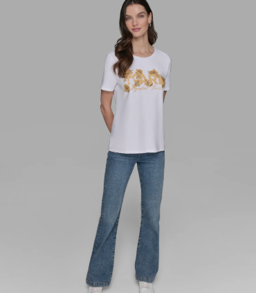 [S] KARL LAGERFELD WHITE KARL ROSE LOGO TEE, L5WHCA57-WHT (SKL1410)